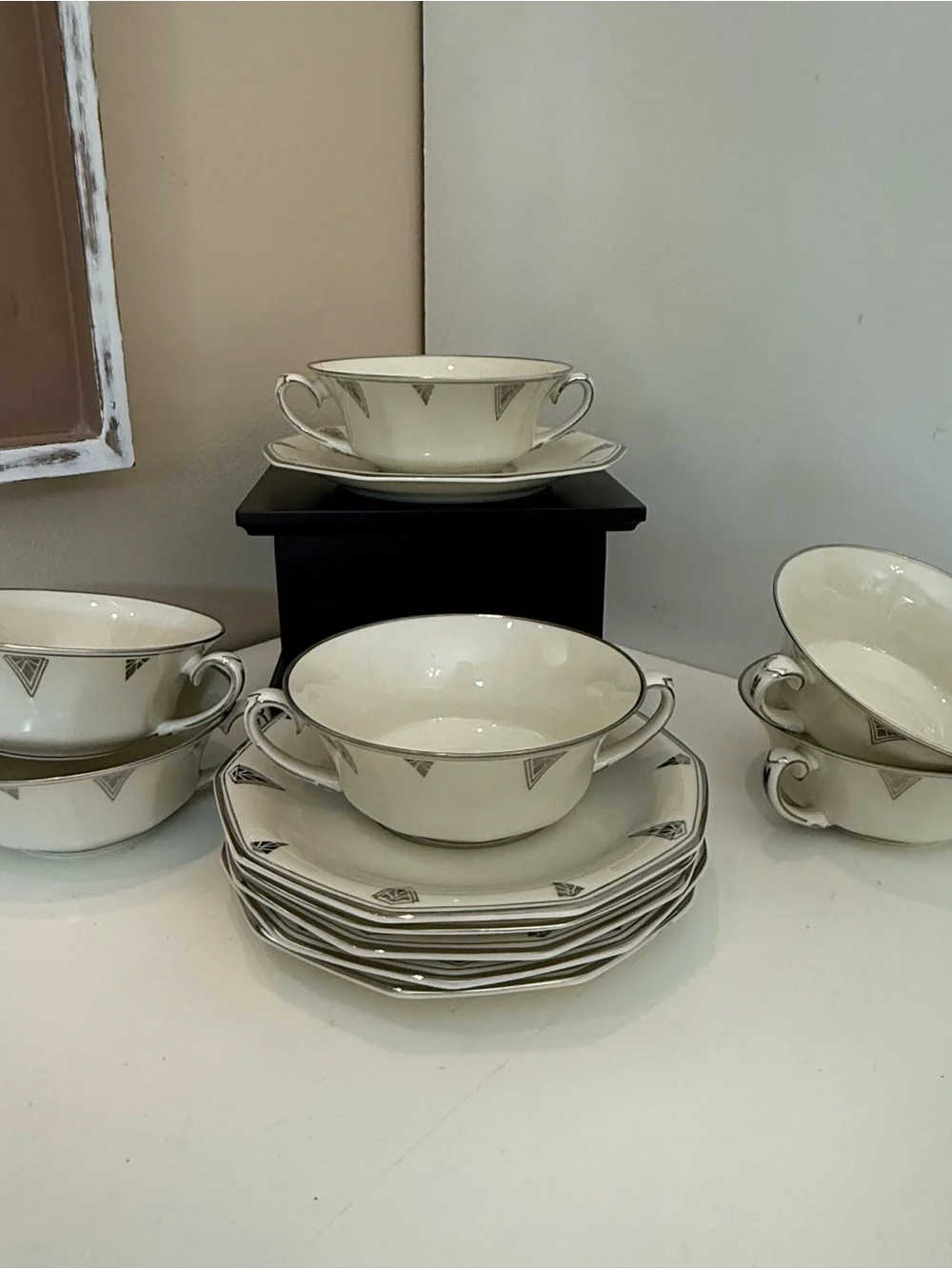Community China Deauville Cream Soup Bowl & Underplate Bavaria Germany Art Deco